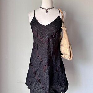 Vintage Black mini slip dress with striped pattern and spaghetti straps